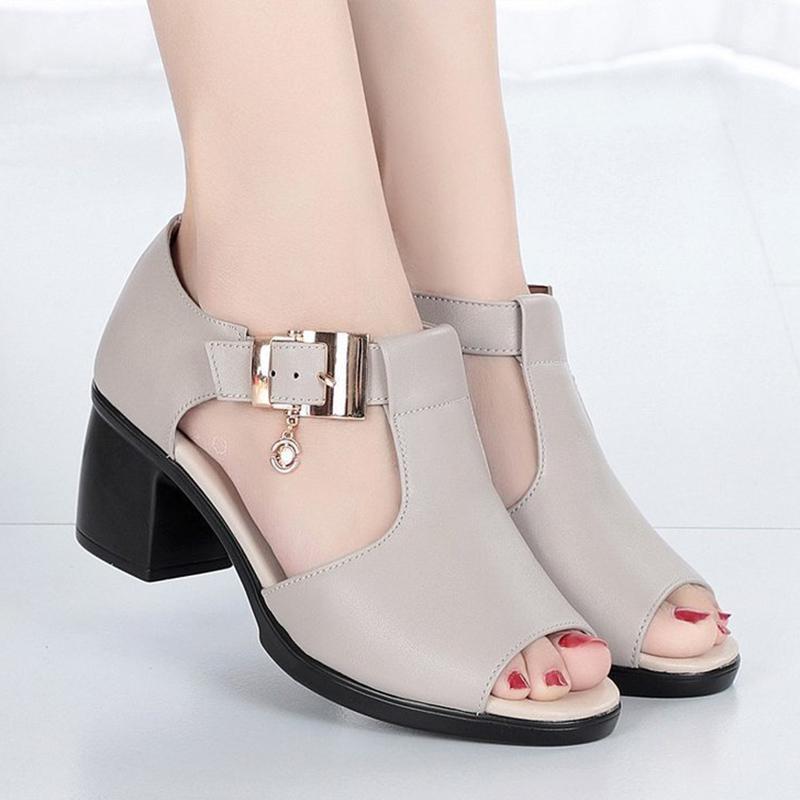 

Fashion Pumps Casual Summer Buckle Strap Pu Woman Chain Mid Heels Female Comfort New 2021 Women Peep Toe Sandals Female Shoes1, Ligh gray