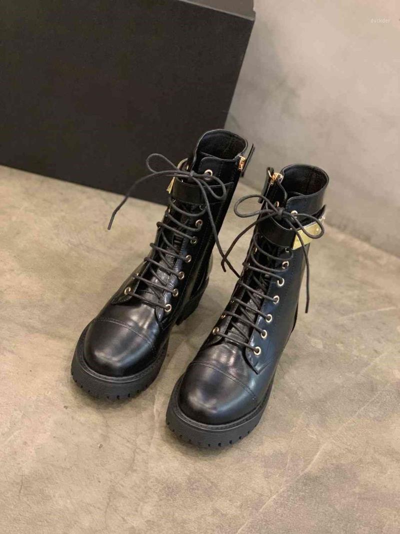 

Motorcycle Boots Women Ankle Boots Lace-up Patent Leather Mental Decor Buckle Thick Bottom 2021 New Luxury Designer Fashion Shoe1, Black