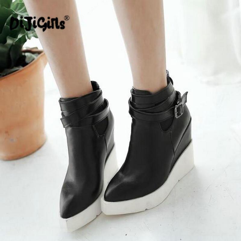 

DIJIGIRLS Big Size 34-43 autumn Boots Fashion Women Boots wedges Heels pointed Toe Platform Winter ankle Drop Shipping1, Black