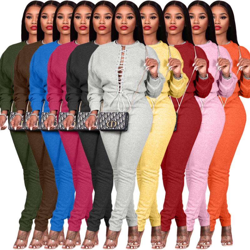 

Woman' Tracksuit Activewear Sporty Suit Lace Up Hollow Out Long Sleeve Pullover and Stacked Sweatpant Jogger Pant Hoodie Outfit, Orange