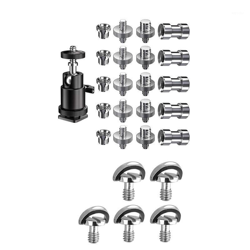 

21Pcs Hot Shoe Adapter Mount Camera Ball Head Set & 5Pcs 1/4 Inch Plate Mounting Screw D-Ring Screw Adapter1