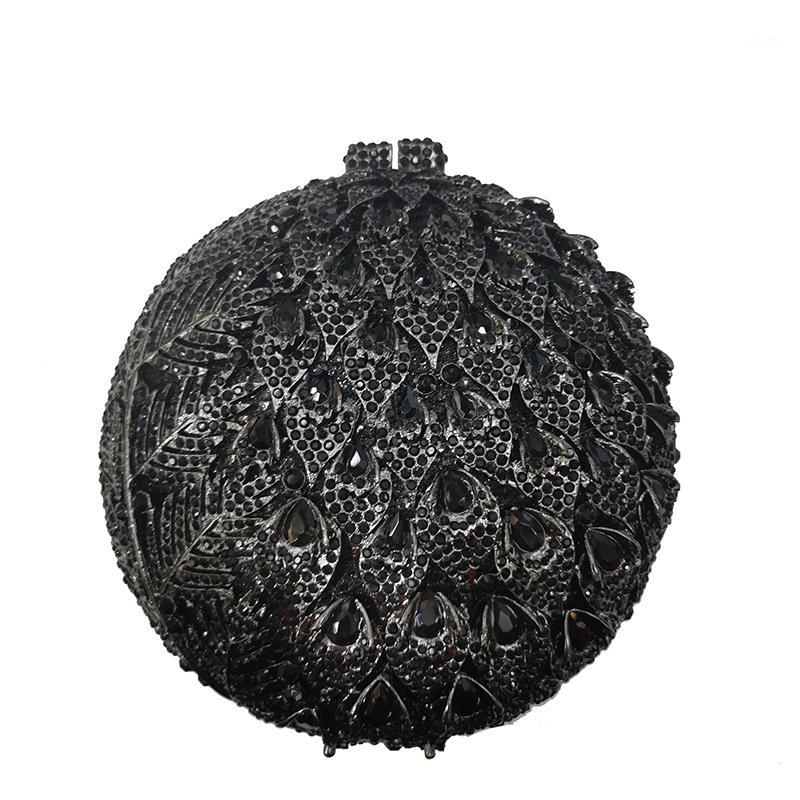 

High Quality 2020 New Black Rhinestone Crystal Clutches Circle Shape Women Evening Clutch Purse Fashion Ladies Diamond Handbags1