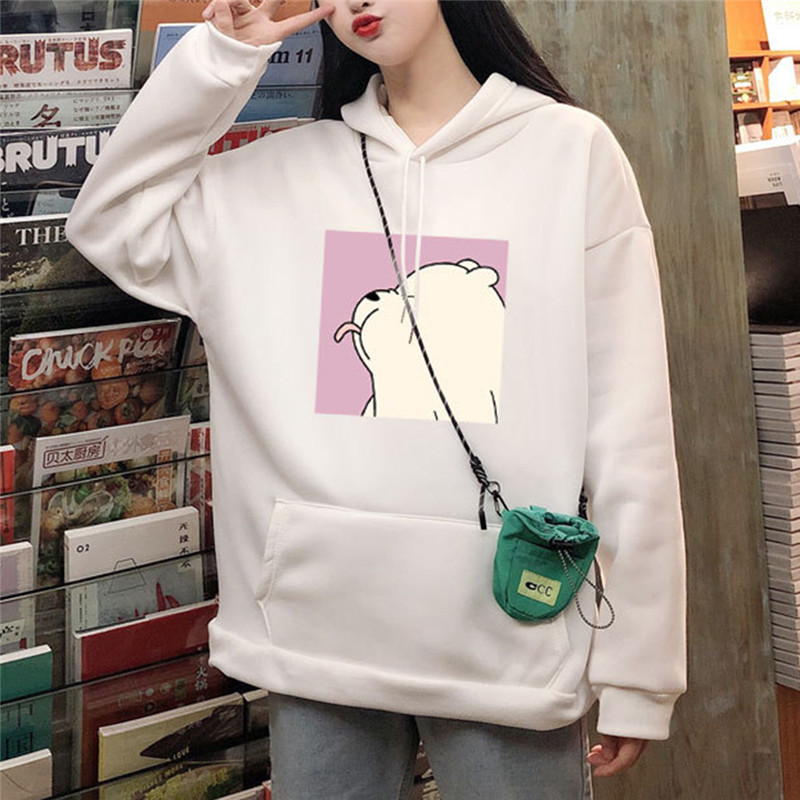 

Harajuku in addition to casual vintage velvet pullovers with hoodie female version loose size large sweatshirt sweatpants lady cute, White