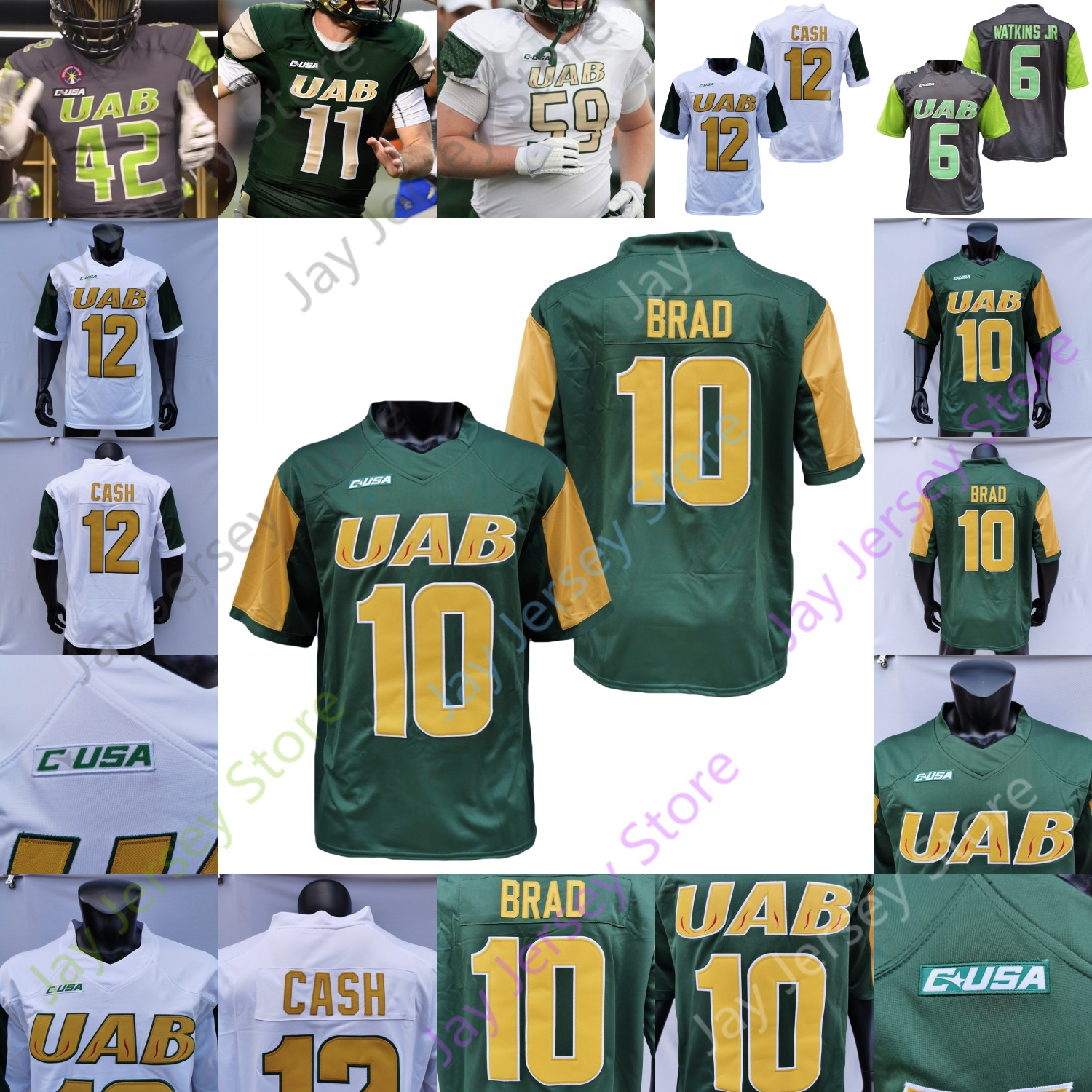

UAB Alabama Birmingham Blazers Football Jersey NCAA College Lucious Stanley Kendall Parham Myron Mitchell Smith Kristopher Moll White Wilder, Green