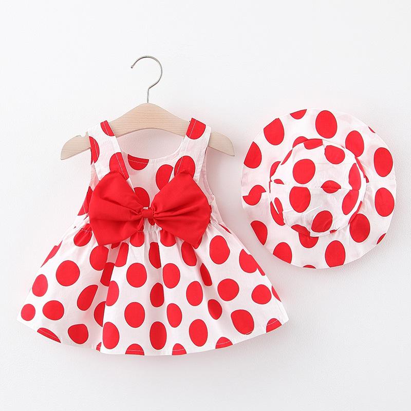 

Girls Dress With hat sUMMER Bowknot Infant Baby Dresses Girl Casual Toddler Kids Suspender Princess Dress With Hat, B2