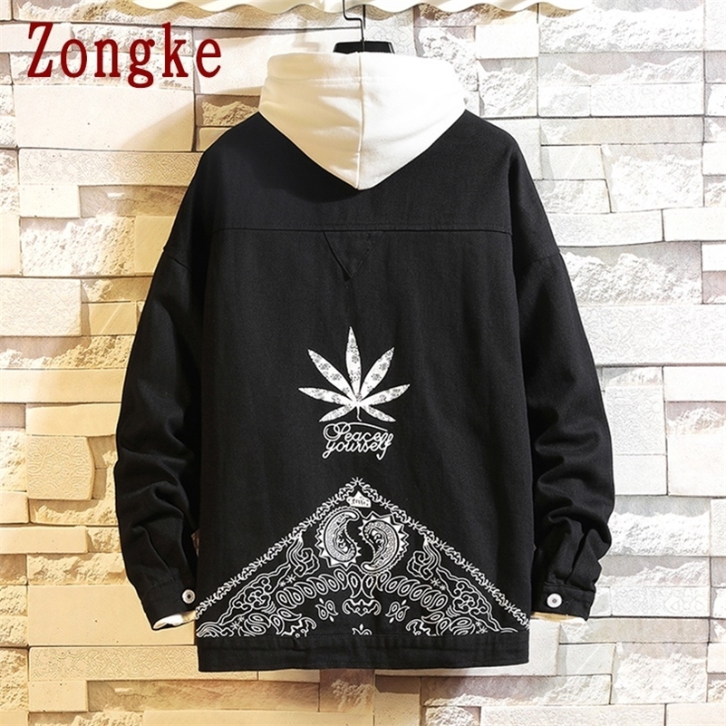 

Zongke New Spring Prined Casual Jacket Men Coat Brand Slim Fit Bomber Jackets Men Coats Fashion Streetwear -5XL 201105, Black