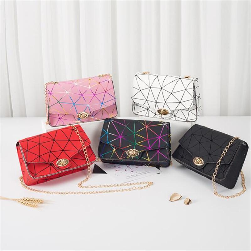 

New winter Korean version of colorful geometric rhombus lock chain small square bag shoulder diagonal female bag, Photo color