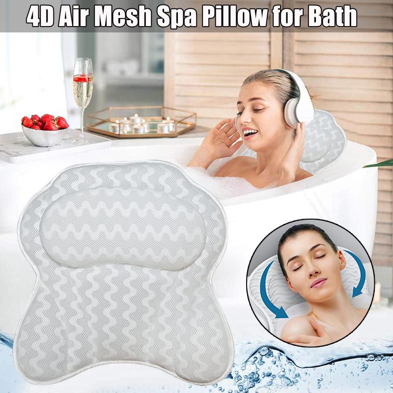 

4d Air Mesh Spa Bathtub Pillow Home Massage Cushion Neck Back Rest With Suction Cup Soft Breathable And Comfortable 35x32x10cm