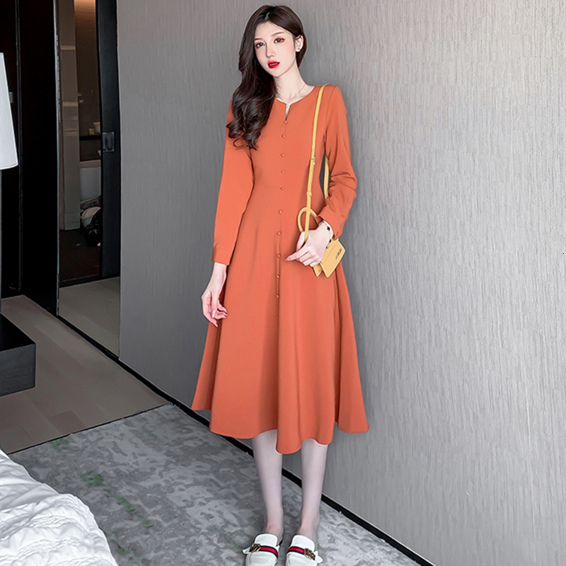 

2021 Spring New Arrival Elegant Womens Long Sleeve V-neck High Waist Sun Party Msz1, Coral red