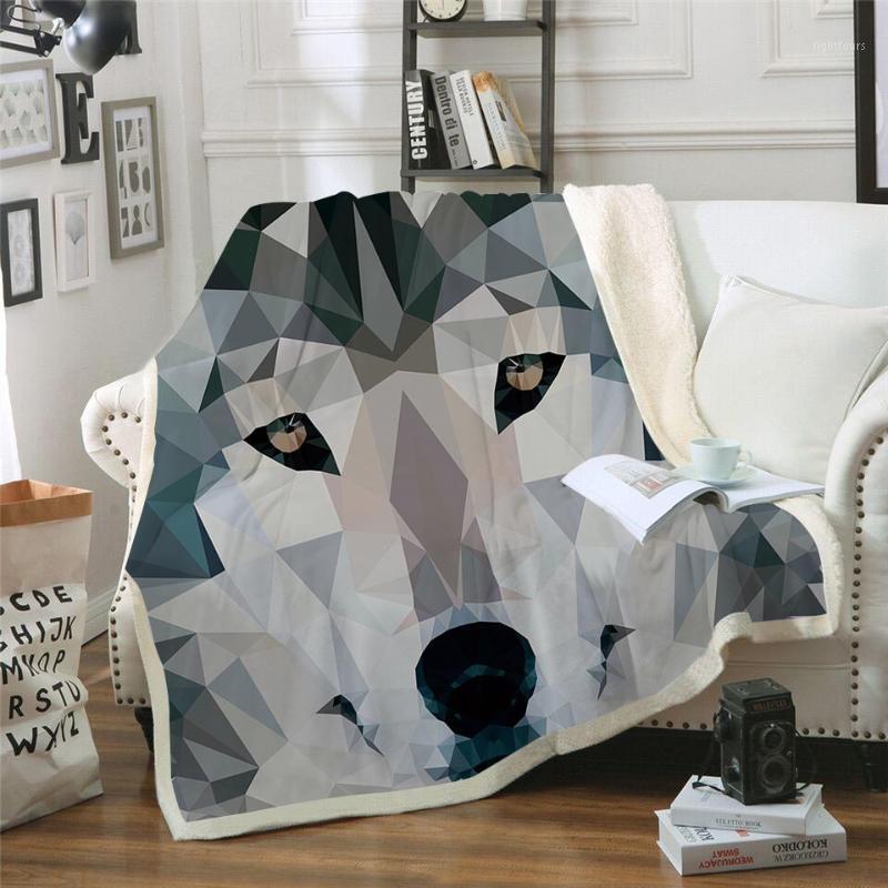 

3D Animal Wolf Blanket Soft Warm Winter Sherpa Fleece Throw Blankets Plush Bedspread Bedding Cover For Beds Sofa Couch Car1