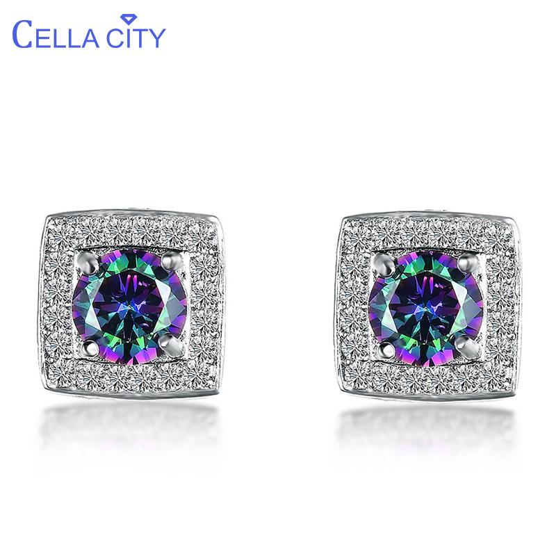 

Cellacity Simple Geometry Silver 925 Jewelry Gemstones Earrings for Women square Ear Studs Delicate Female Gift Party Wholesale