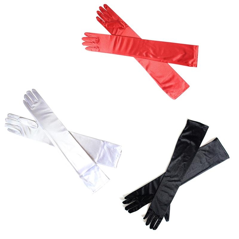 

Satin Long Finger Elbow Sun Protection Gloves Opera Evening Party Prom Costume Fashion Gloves Black Red White Grey Women