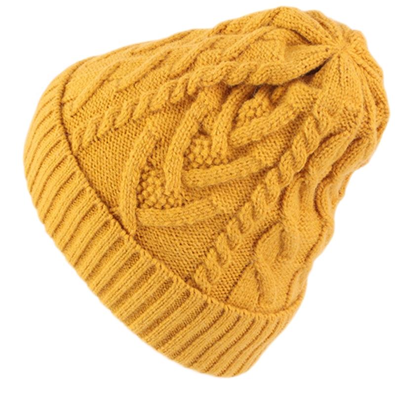 

Women Winter Plush Lining Beanie Hat Rhombus Striped Chunky Cable Knit Cuffed Skull Cap Solid Color Thermal Ear Warmer, Bg