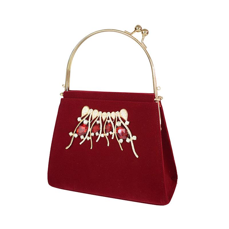 

Fashion velvet handbags retro metal handles with diamond ornaments casual shopping party dinner bags, Blue