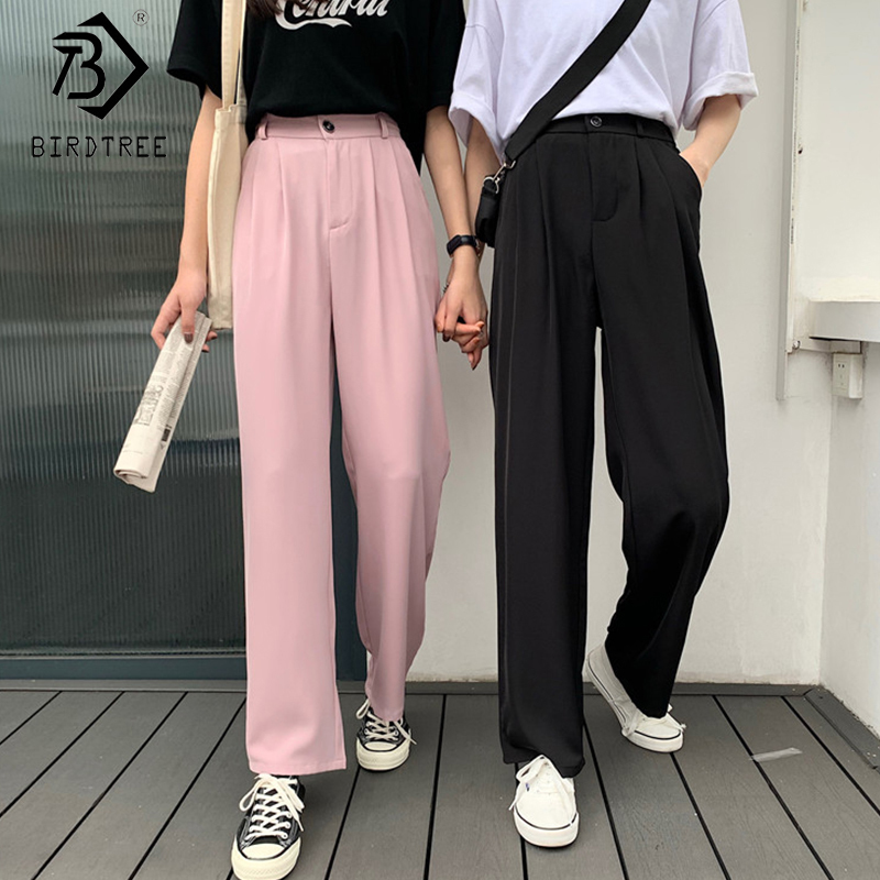 

Women Wide Leg Pants Autumn Elastic Waist Pockets Button Fly Fashion Trousers Long Pants Casual Bottoms All Match B06809K 201228, Black