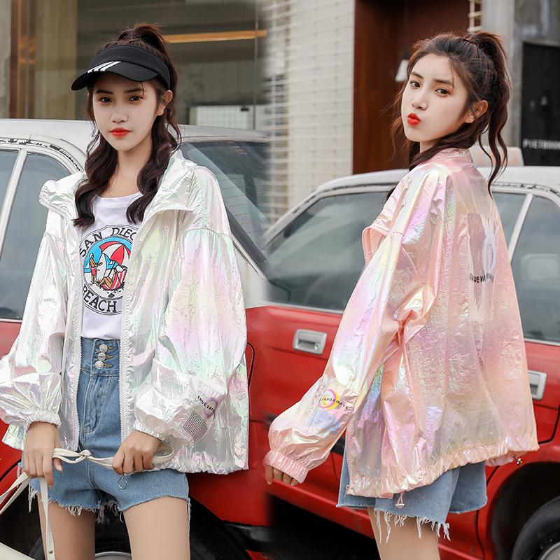 

Arrive NEW ! Yarn Cool Laser Symphony Sunscreen Sun Proof Bat Sleeve Jersey Jacket Hologram iridescent hooded coat Ir, Ivory
