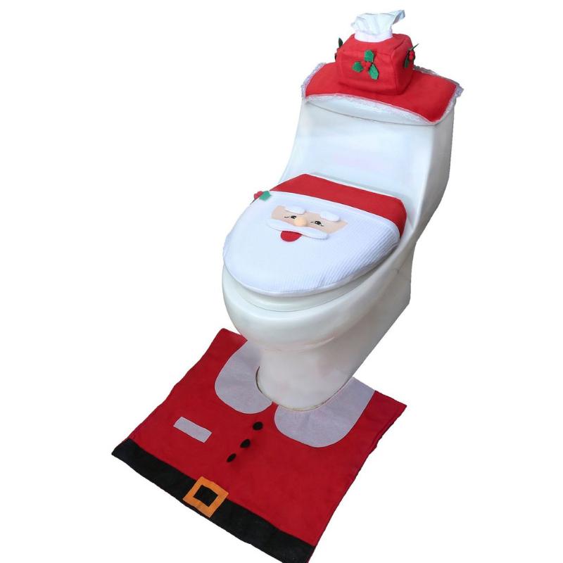

3pcs Set Bathroom Christmas Toilet Seat Cover Christmas Decorations Toilet Seat Cover Rug Tissue Box