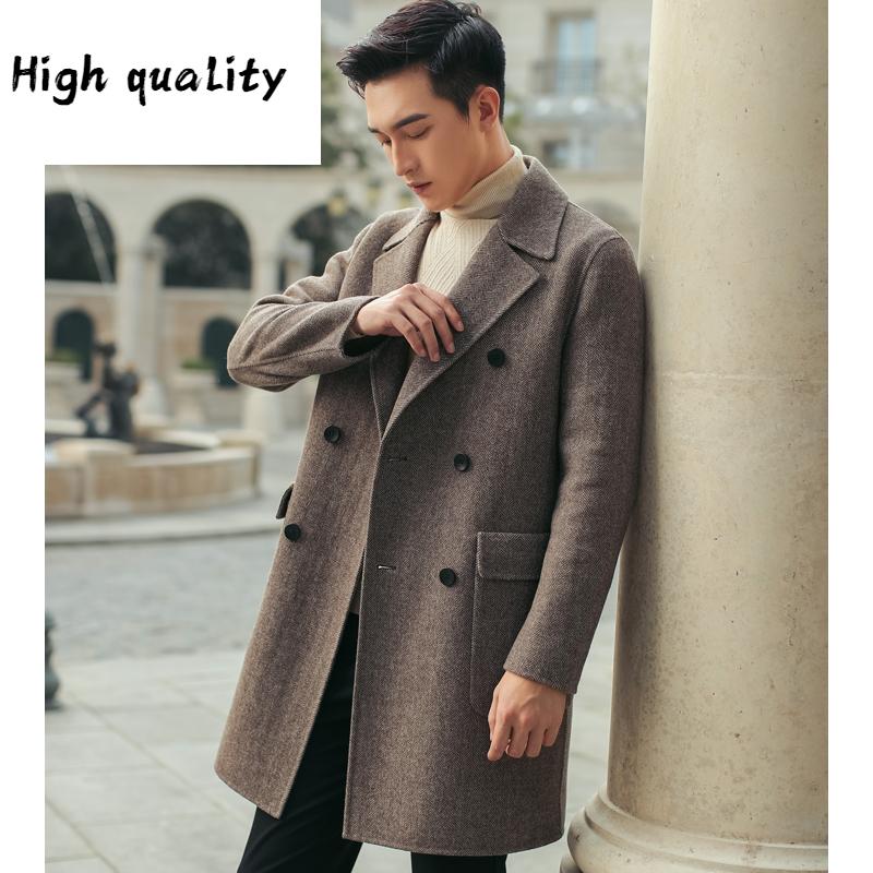 

Wool Men's Coat 2020 Long Woolen Jacket Men Double Breasted Korean Casual Mens Overcoats Abrigos Hombre, Black white