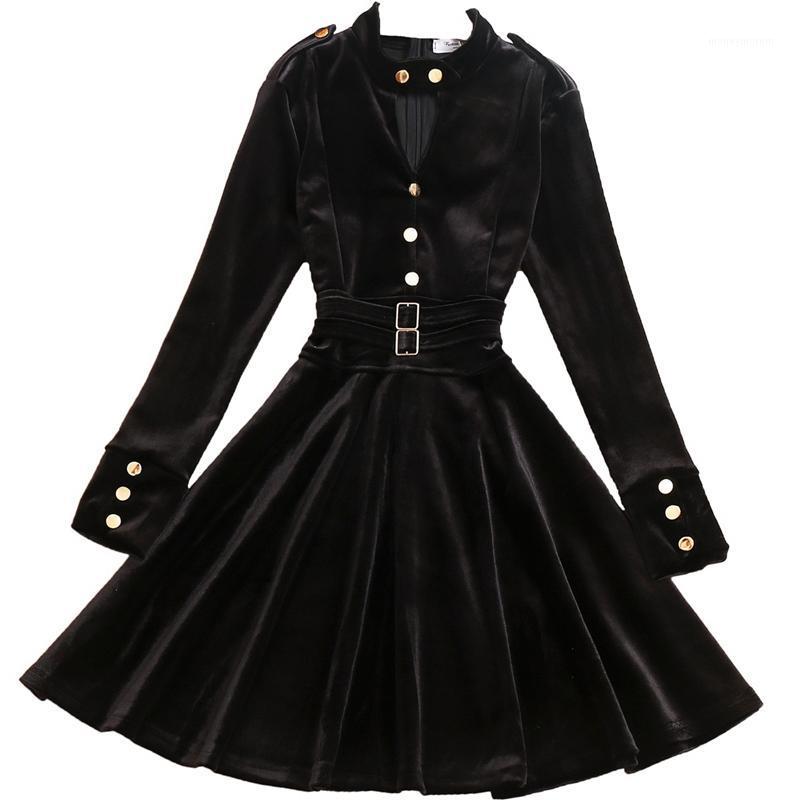 

Vintage velvet dress women v-neck autumn winter black elegant long sleeve princess dress1