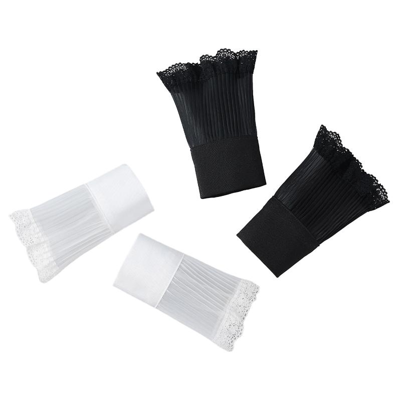 

Women Wrinkled Sheer Layered Horn Cuffs Ruffles Lace Detachable Fake Sleeves Sweater Decorative Wristband