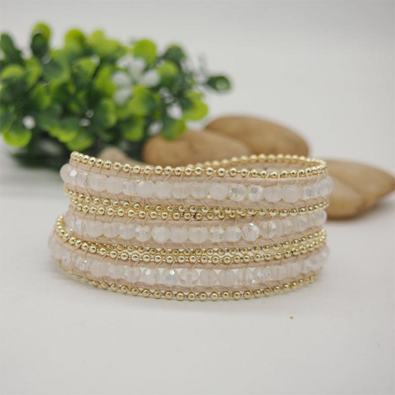 

Tennis White Mix 3 Wrap Bracelet With Stainless Steel Bead Chain Boho Beadwork 4mm Crystal Opal Unique Wrist Jewelry For Women