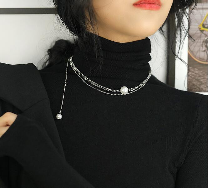 

n1800 stainless steel long chain new Design chain pearl sweater necklace for women girls ladies jewelry .nice gifts