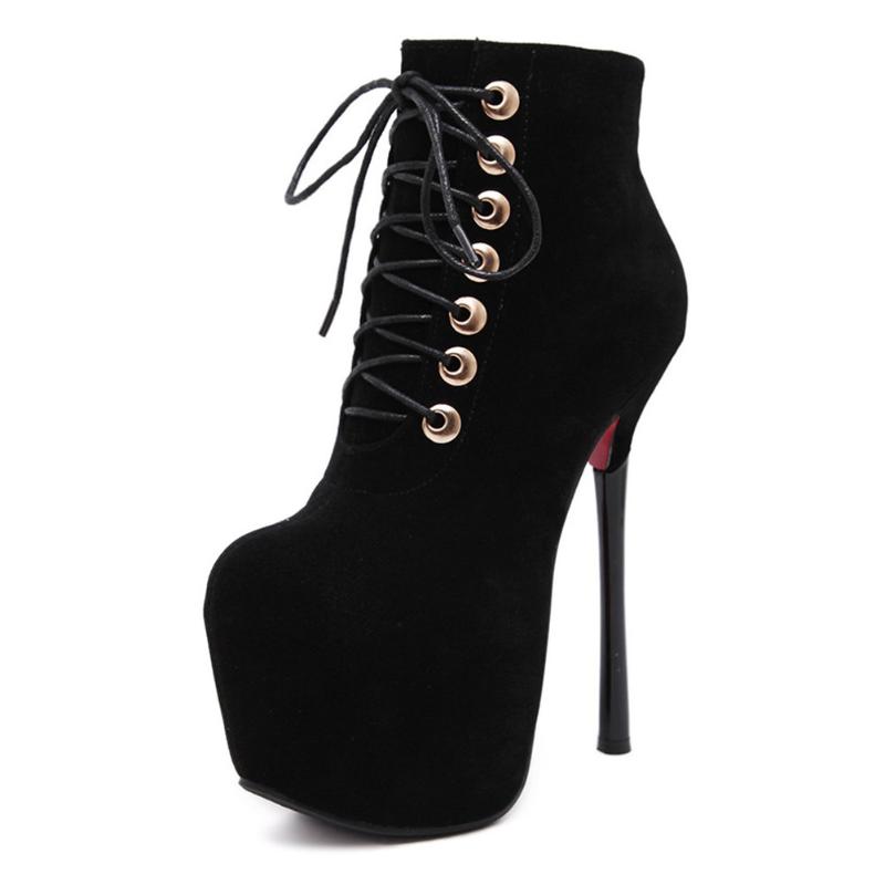 

BONJOMARISA Sexy Ladies shoes lace Platform Flock Ankle Boots Brand Party Dress Dress Boots Women 2021 Buckle Shoes Woman, Black