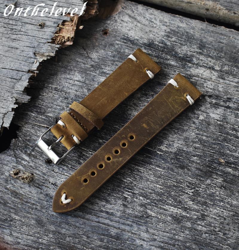 

Onthelevel Handmade Retro Genuine Leather Watch Band Strap 18mm 20mm 22mm Man Women Wrist Watchbands Belt Silver Polished Buckle1