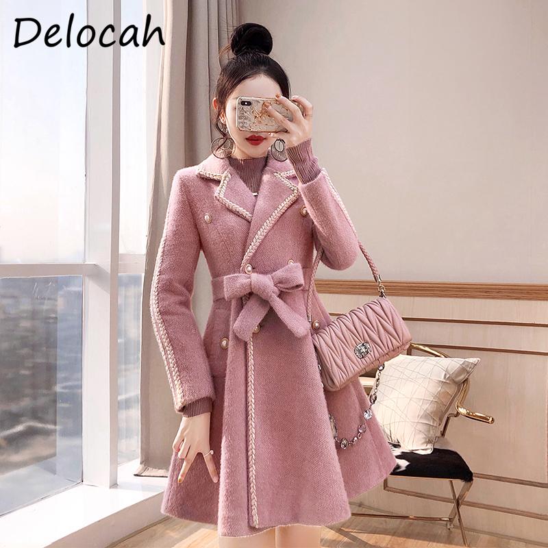 

Delocah Women Autumn Fashion Runway Blends Coat Long Sleeve Bow Sashes Long Sleeve Pockets Elegant Bodycon Ladies Warm Coats, Multi