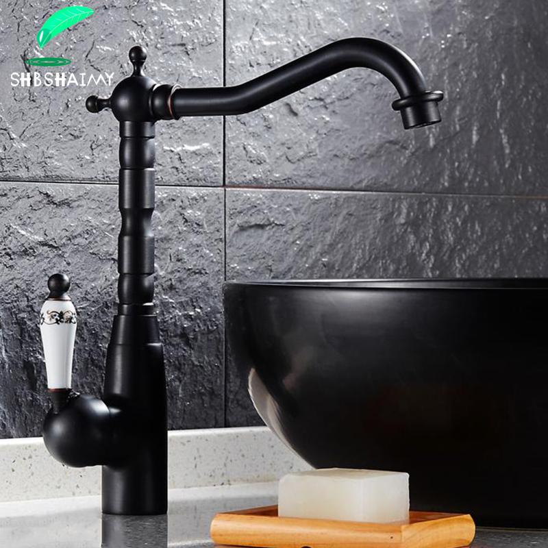 

Classic Basin Faucet Oil Rubbed 360 Rotation Deck Mounted Bathroom Washbasin Faucet Single Handle Hole Hot Cold Water Mixer Tap