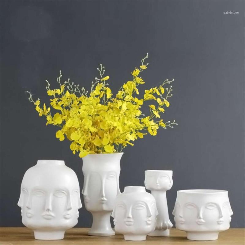 

Nordic Minimalist Ceramic Abstract Vase White Human Face Vases Display Room Decorative Figure Head Shape Vase Flower Ornament1