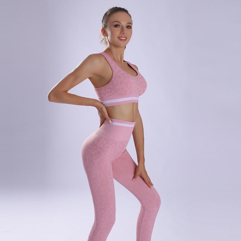 

Seamless Leopard Fitness Set Women Running Suits High Waist Gym Leggings Active Wear Workout Outfits Yoga Sportswear, 3blue