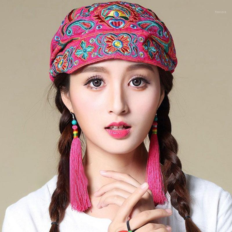 

Wide Brim Hats Women Ethnic Vintage Chinese Style Flowers Bandanas Print Hat Fashion India Hijab For Beanie Wrap Cap Headwear1, Red
