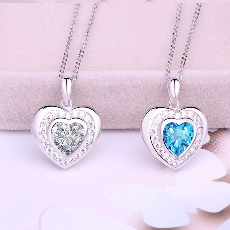 

Genuine sterling silver 925 love heart necklace in jewelry pendant necklace chain with CZ fashion silver jewelry for women gifts