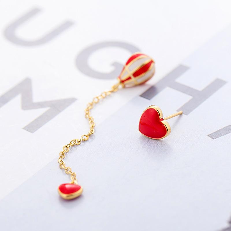 

Tibetan sliver hot air balloon 2020 women's earring hot air balloon long tassel Asymmetrical heart drop earring Korean