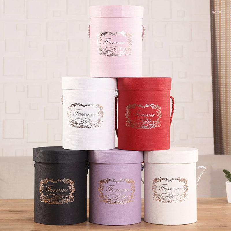 

Round Flower Paper Boxes 165*120mm Lid Hug Bucket Florist Gift Packaging Box Gift Candy Bar Storage Tools Party Wedding Supply1