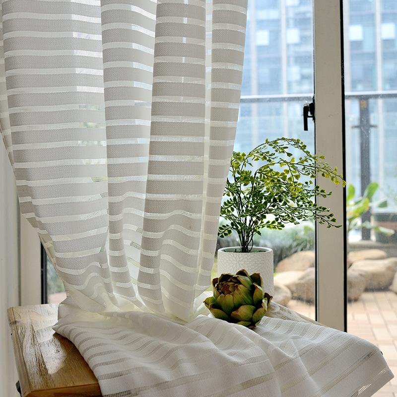 

American White Striped Window Tulle Curtains for Living Room Soft Voile Sheer Curtains for Bedroom Kids Curtain Mesh Fabric SW-8, 1pc tulle
