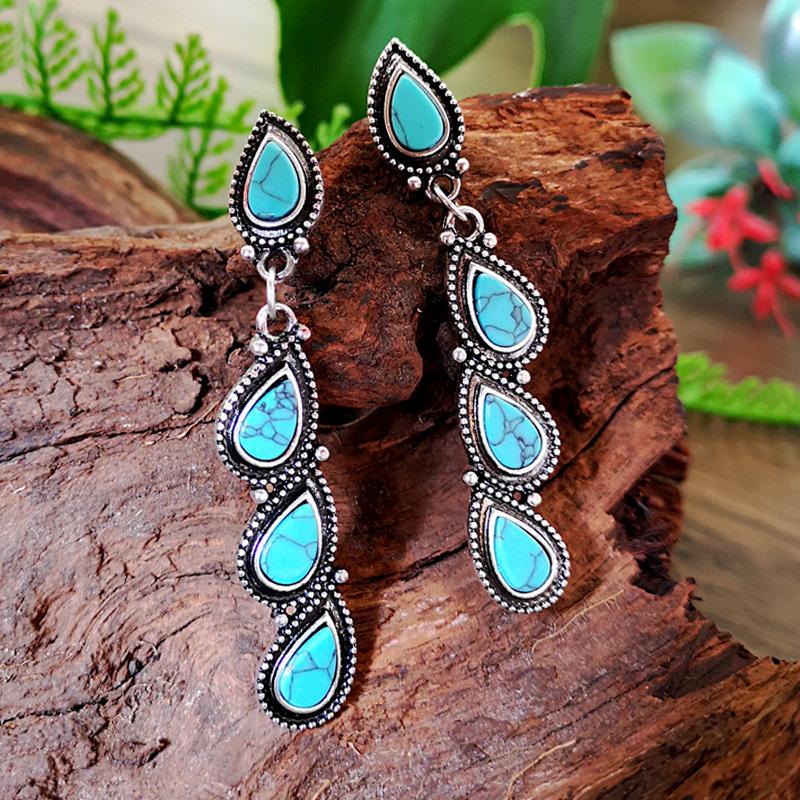 

Vintage Water Droplets String Earrings Boho Beaded Resin Stone Earring for Women Dangle Drop Turquoises Bohemian Jewelry O3D295