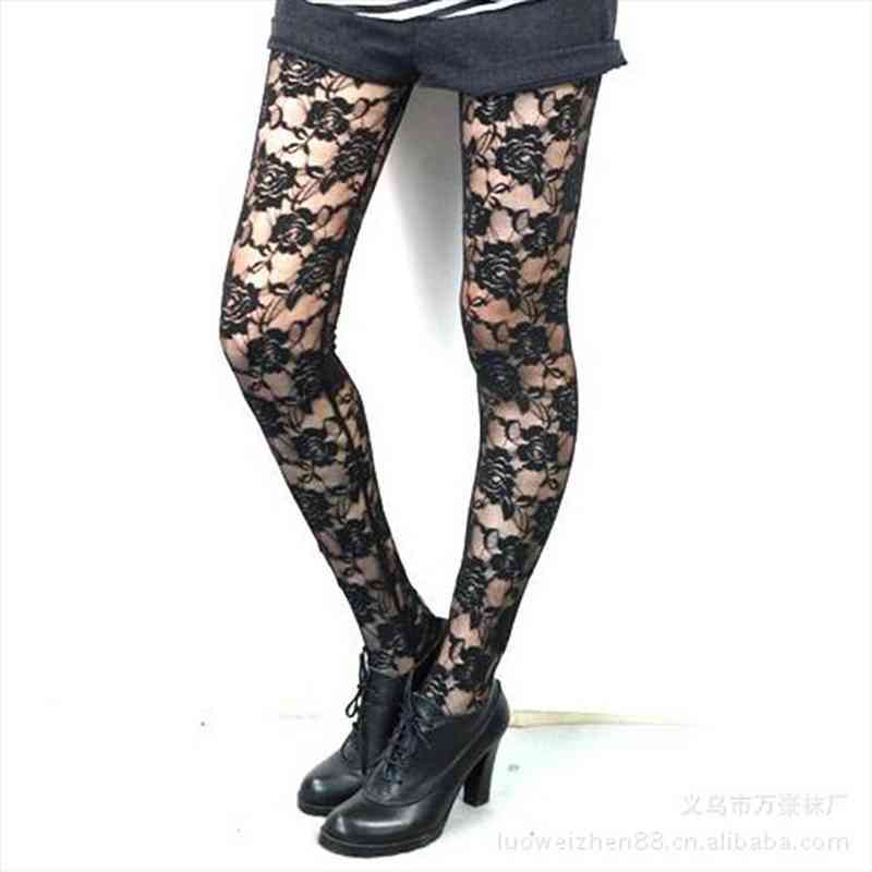 

Women Black Rose Floral Lace Faux Leather Leggings Pants Sexy Girls Leggings Gifts