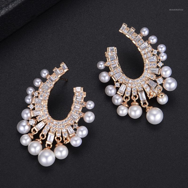 

GODKI Famous Imitation Pearl Cubic ZirconiaStud Earrings for Women Fashion Engagement Party Jewelry pendientes mujer moda 20201