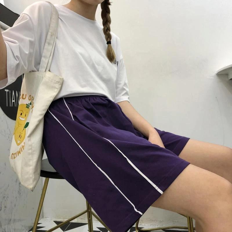 

Summer women track shorts vintage Casual All-Match loose high waist pantalones cortos mujer wild Harajuku biker spodenki damskie, Black