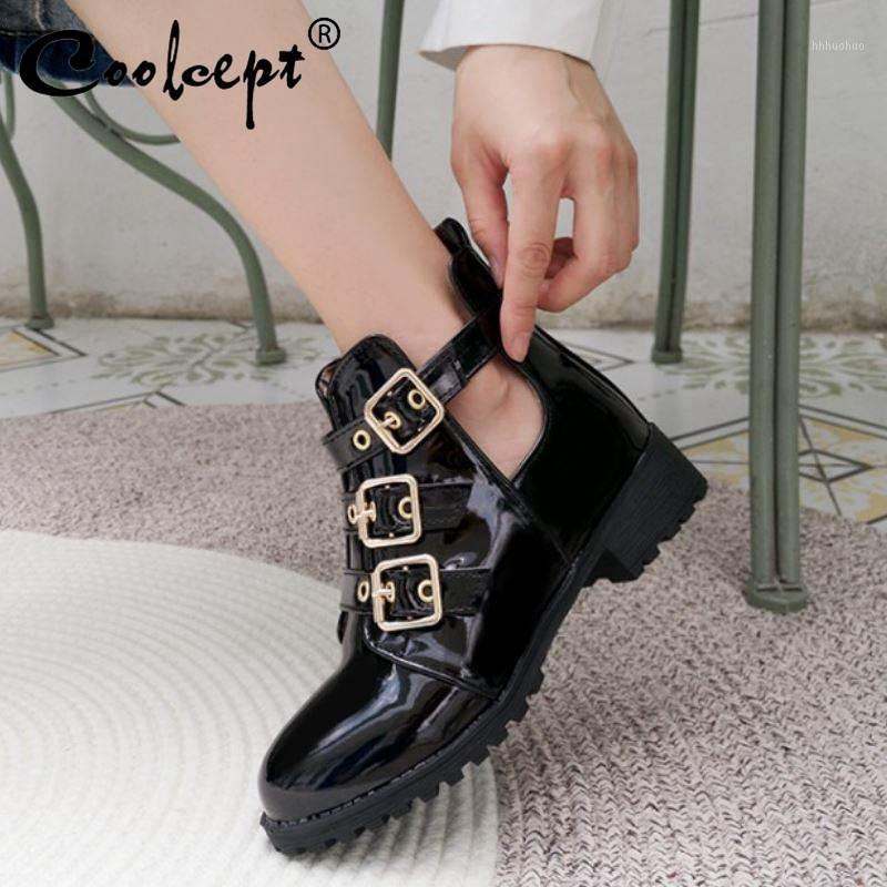 

Coolcept Plus Size 33-46 Women Ankle Boots 2020 Winter Autumn Warm Fur Short Boots Metal Buckle Casual Office Ladies Shoes1, Black