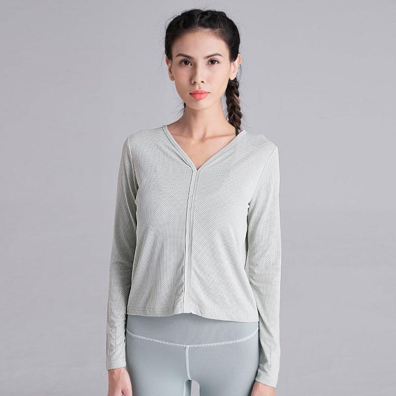 

V-Neck Yoga Blouse Women Cotton Linen Solid Color Freedom Quick Dry Comfy Breathable Gym Fitness All-Match Long Sleeve Clothes, White