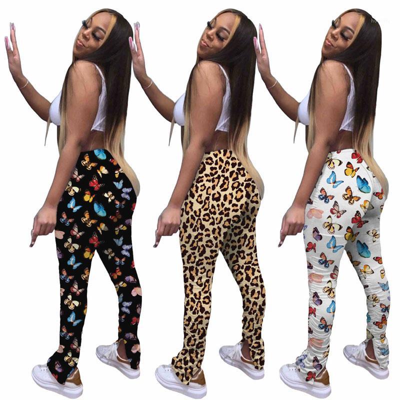 

Women' Jogger Pants High-Waist Trousers Butterfly Leopard Printed Split Hem Casual Wear Sports Bottoms1, Black