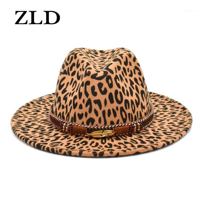 

ZLD Winter women's Felt Fedoras hat fashion Leopard Print Hats classice men Big brimmed cap vintage ladies Party Jazz caps1