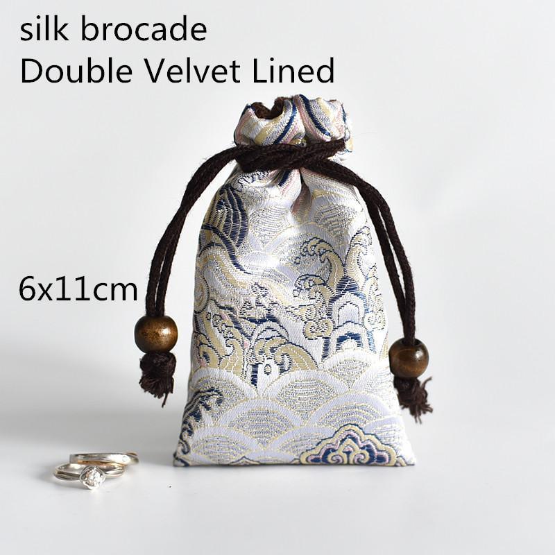 

Thicken Seawater Mini Silk Brocade Bag Double Velvet Jewelry Pouches Drawstring Watch Travel Pouch Handmade Cloth Bags 1pcs1