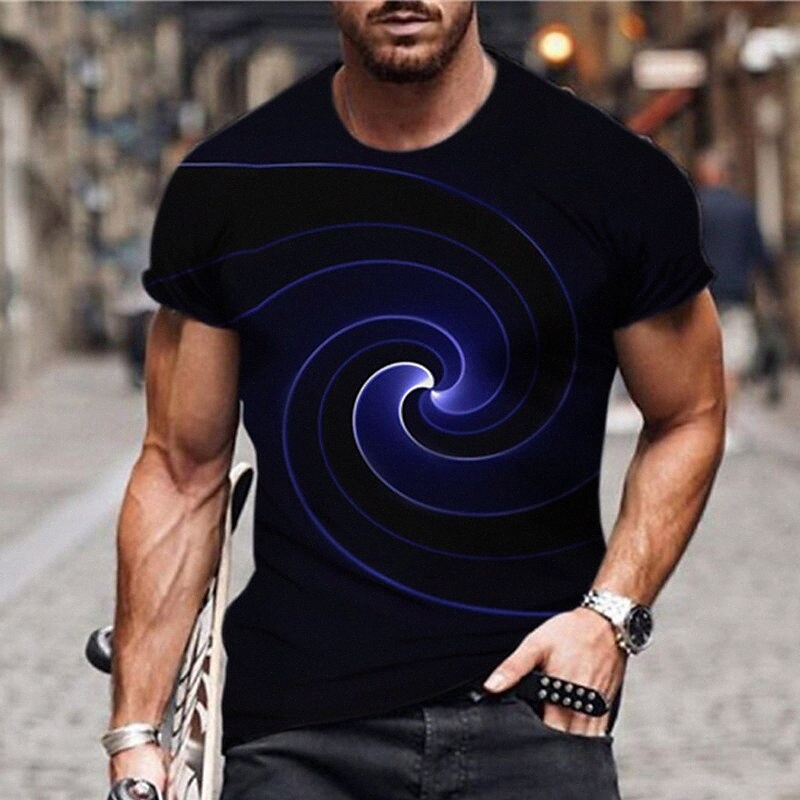 Men's Unisex T shirt 3D Print Graphic Prints Spiral Stripe Crew Neck Daily Holiday Print Short Sleeve Tops Casual Designer Big and Tall Black 6