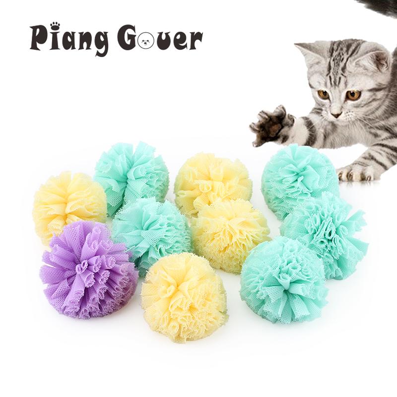 

10Pcs/lot Elastic Mesh Cloth Flower Ball Cat Toy Pet Balls Toys