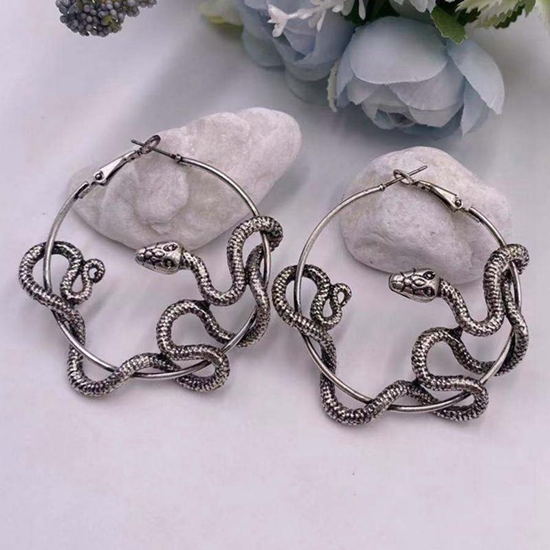 

Cool Punk Antique Black Snake Earrings Crazy Twining Snake Hoop Earrings Personality Statement Party Animal Jewelry