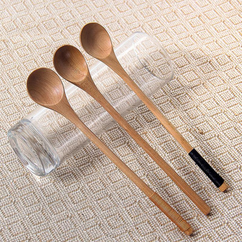 

3PCS Wooden Spoons Natural Long Handle Stirring Wood Spoons for Drink Dessert Honey Coffee Kids Rice Soup Spoon Mixing Tableware